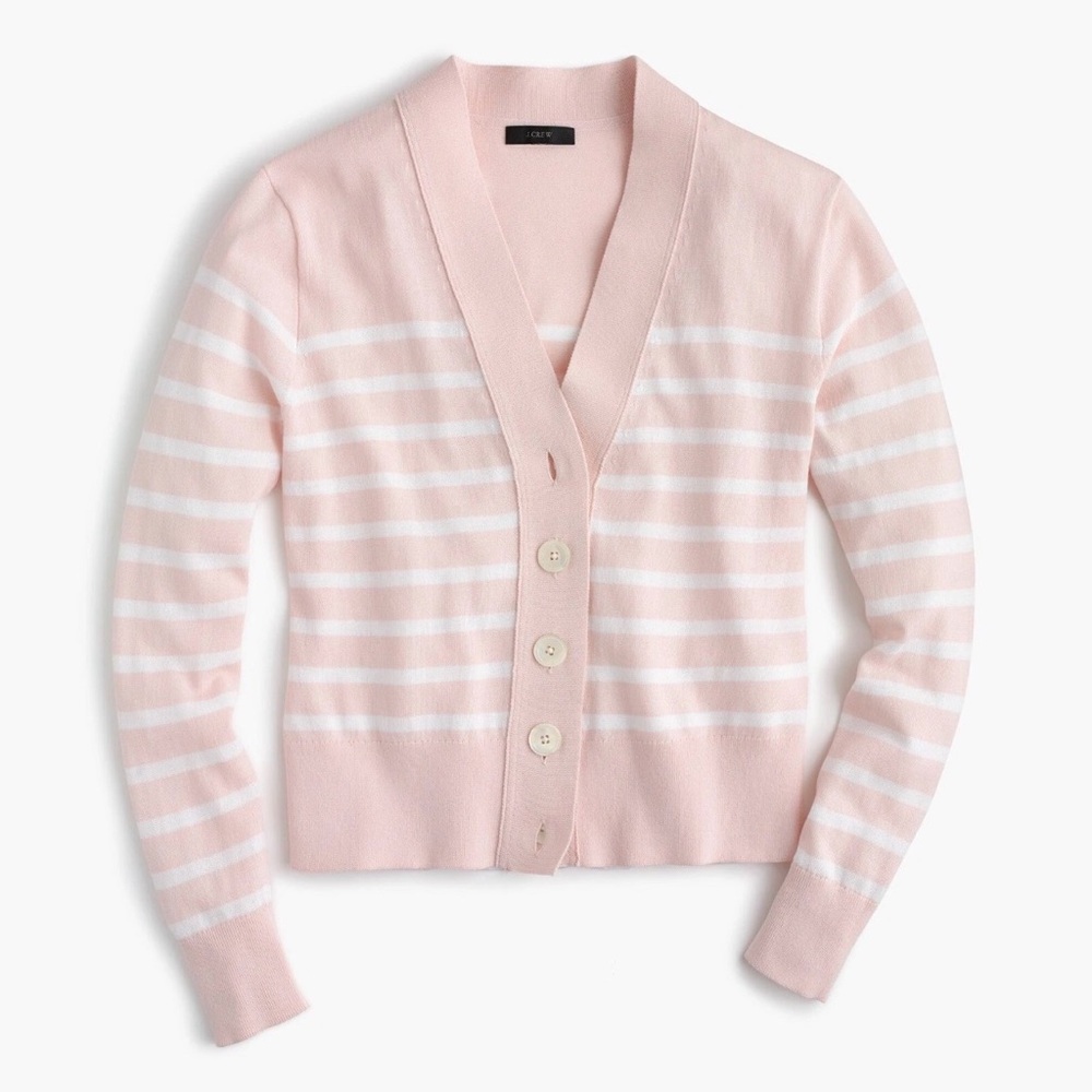 J Crew Lightweight Striped Crop Cardigan Peach and White Size Medium